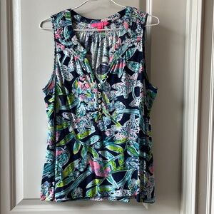 Lilly Pulitzer Floral Sleeveless Top - Navy and Pink